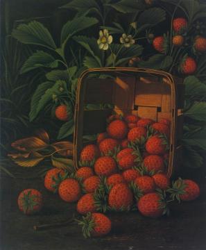 Strawberries Spilling from a Basket and Growing on a Bush Artwork by Levi Wells Prentice