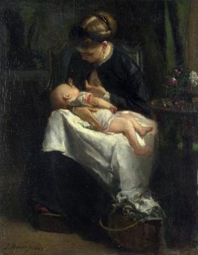 A Young Woman nursing a Baby Artwork by Jacob Maris