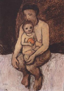 Seated mother with child on her lap Artwork by Paula Modersohn-Becker
