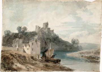 A Ruined Castle above a River, with Boats near a House in the Foreground Artwork by Joseph Mallord William Turner