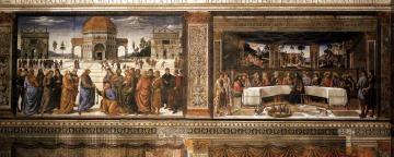 Scenes on the left wall Artwork by Pietro Perugino