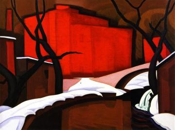 Red Port In Winter Artwork by Oscar Bluemner