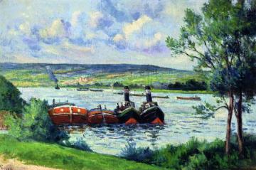 Méricourt, Barges and Tug Boats Artwork by Maximilien Luce