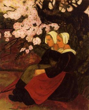 Two Breton Women under a Flowering Apple Tree Artwork by Paul Serusier