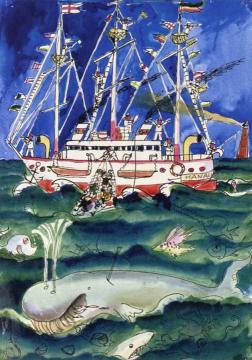 Picture Book for 'Muggeli' 03 (Fishing Boat with Whale) Artwork by Otto Dix