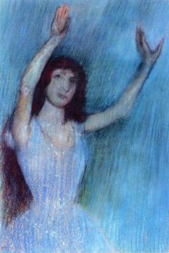 Dancer in Blue, Arms Raised Artwork by Edgar Degas