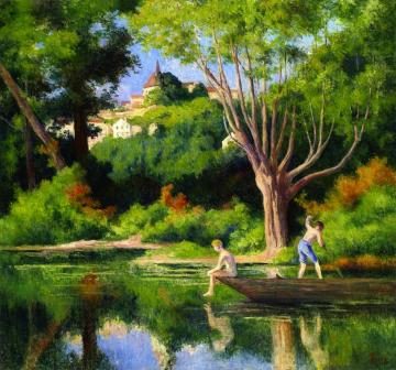 Rolleboise, Swimming Artwork by Maximilien Luce