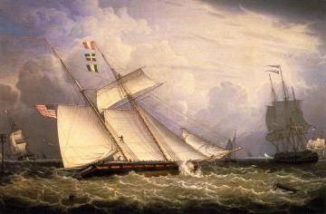 American Schooner under Sail with Heavy Seas Artwork by Robert Salmon