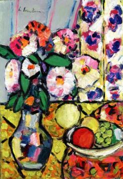 Still LIfe with Vase of Dahlias Artwork by George Leslie Hunter