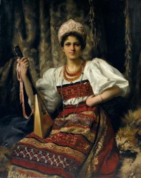Portrait Of Anne In Russian Costume Holding A Balalaika Artwork by Thomas Benjamin Kennington