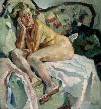 Lisl on a Sofa Artwork by Leo Putz