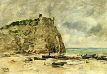 Etretat, Beached Boats and the Falaise d'Aval (study) Artwork by Eugène-Louis Boudin