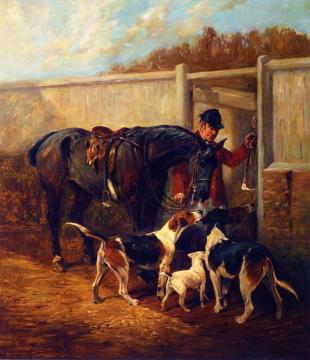 A Huntsman with His Horse and Hounds Artwork by John Emms