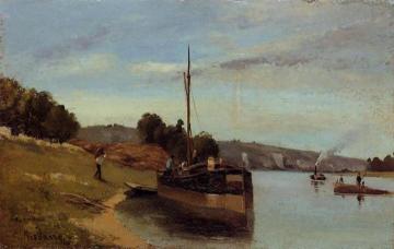 Barges At La Roche Guyon Artwork by Camille Pissarro