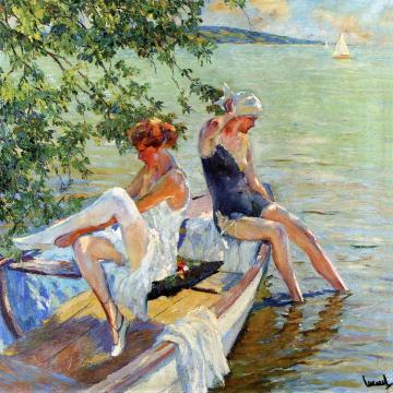 Bathing Girls on Lake Starnberg Artwork by Edward Cucuel