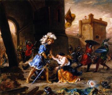 Amadis De Gaule Delivers A Damsel From Galpan's Castle Artwork by Eugène Delacroix