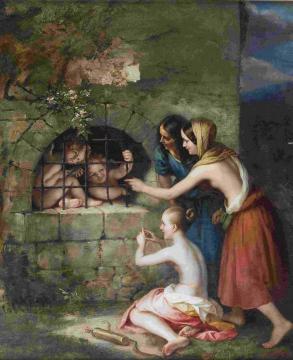 Three girls taunt the captured cupids Artwork by Carl Begas