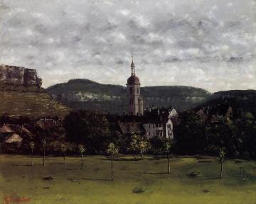View of Ornans and Its Church Steeple Artwork by Gustave Courbet