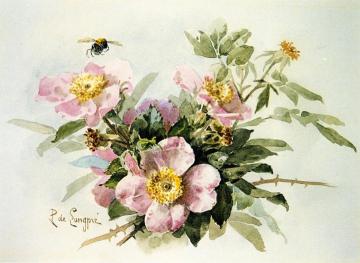 Wild Roses with Bee Artwork by Raoul de Longpre