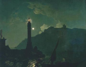A Moonlight With A Lighthouse, Coast Of Tuscany Artwork by Joseph Wright of Derby