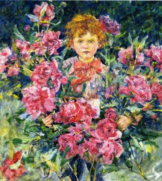 Boy with Red Peonies Artwork by Robert Lewis Reid