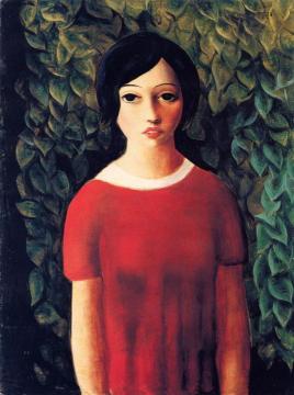 Girl in a Red Dress Artwork by Moise Kisling