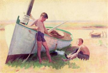 Two Boys by a Boat - Near Cape May Artwork by Thomas P. Anshutz