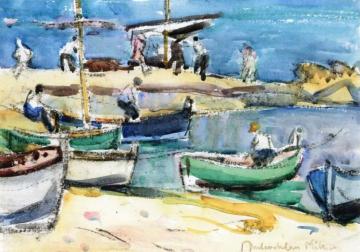 Boats in a Harbor Artwork by John Maclauchlan Milne