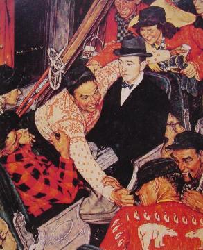 Skiers on a Train Artwork by Norman Rockwell