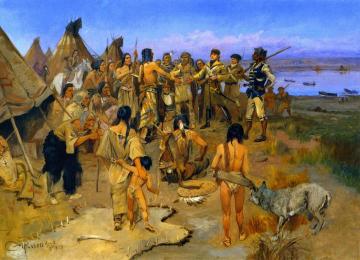 Lewis And Clark Meeting The Mandan Indians Artwork by Charles Marion Russell