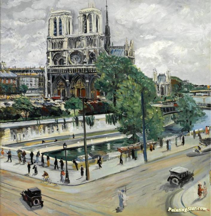 Paris, Notre Dame, the Seine and the Quay Artwork by Lucien Adrion