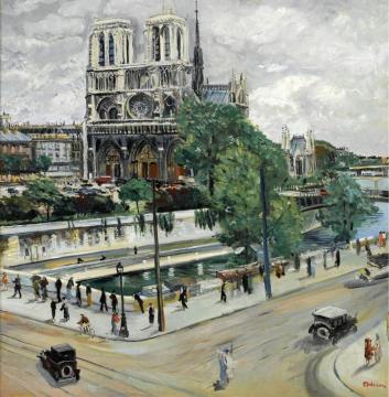 Paris, Notre Dame, the Seine and the Quay Artwork by Lucien Adrion