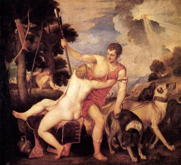 Venus And Adonis Artwork by Titian