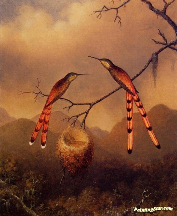 Two Hummingbirds with Their Young Artwork by Martin Johnson Heade