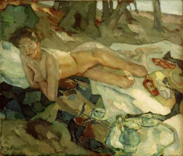 Reclining Nude Artwork by Leo Putz