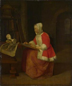 A Young Woman seated drawing Artwork by Gabriel Metsu