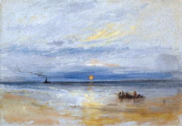 Coastal View at Sunset with Fishing Boat Returning to Port Artwork by Joseph Mallord William Turner