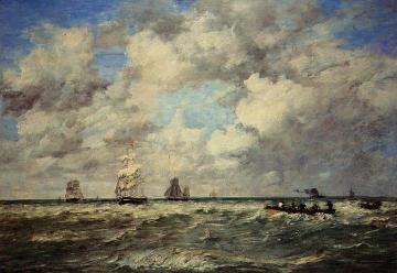 Seascape, Les Lamaneurs Artwork by Eugène-Louis Boudin