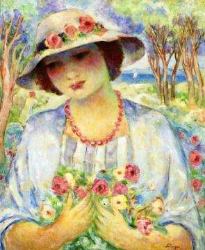 Girl with Flowered Hat Artwork by Henri Lebasque