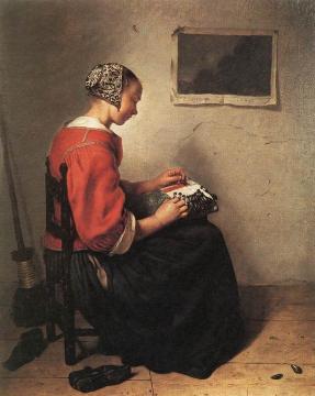 The Lace-Maker Artwork by Caspar Netscher