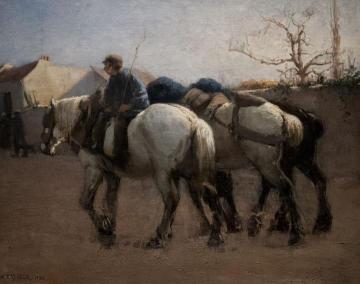 French Village Street with Horses Artwork by Nils Kreuger