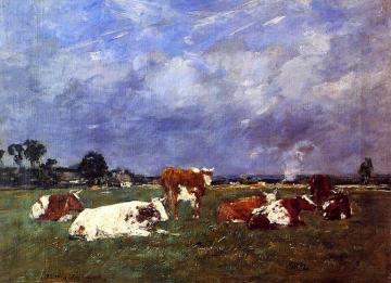 Cows in the Pasture Artwork by Eugène-Louis Boudin