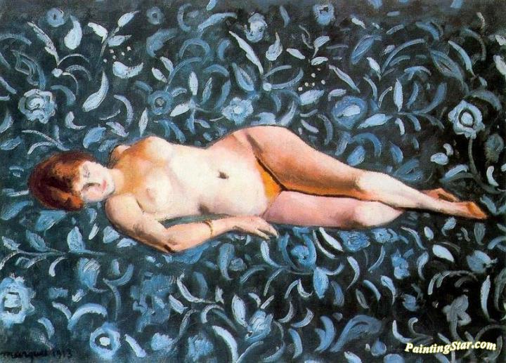 Nude on a Blue Background Artwork by Albert Marquet