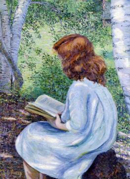 Child with Red Hair Reading Artwork by Lilla Cabot Perry
