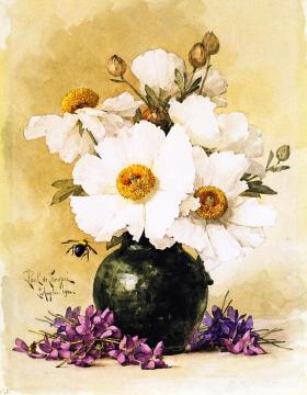 Matilija Poppies and California Violets Artwork by Raoul de Longpre