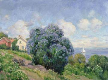 Summer Landscape With Lilac Bush Artwork by Thorolf Holmboe