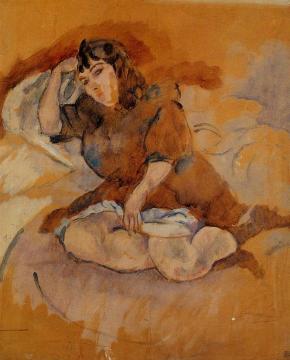 Italian Girl, Seated Artwork by Jules Pascin