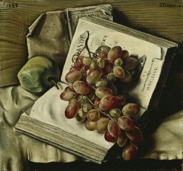 Still Life With Grapes, Apple And Two Books Artwork by Francois Emile Barraud
