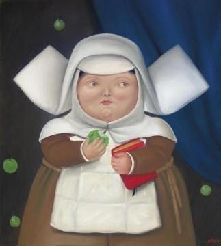 Nun Eating An Apple Artwork by Fernando Botero