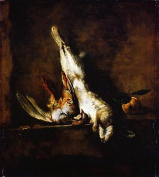 Rabbit with Red Partridge and Seville Orange Artwork by Jean-Baptiste-Simeon Chardin